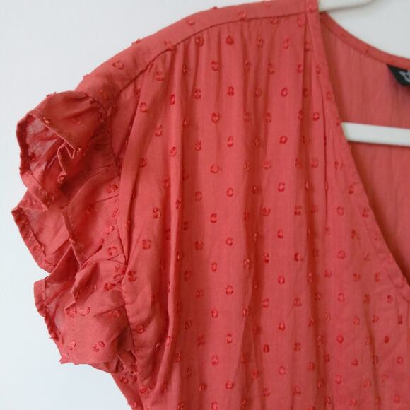 Angie Womens S Tiered Summer Sun Dress Beach Cover-up Swiss Dot Terracotta Boho - Picture 3 of 11